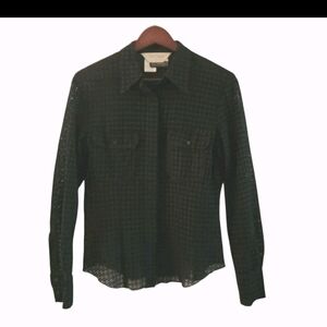 Max Mara Holt Renfrew Made Italy Black Open Knit Button Blouse Top Size 8